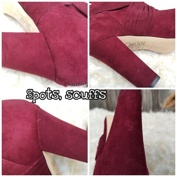 Red Boots WHBM Blayde Size 7 Strappy Ankle Bootie Heel Tassel Zip Suede Leather - Picture 9 of 13